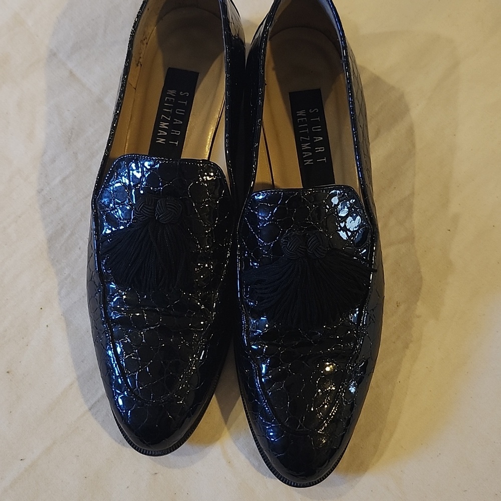 STUART WHITEMAN loafers patent crocodile leather embossed texture size 8 1/2 N